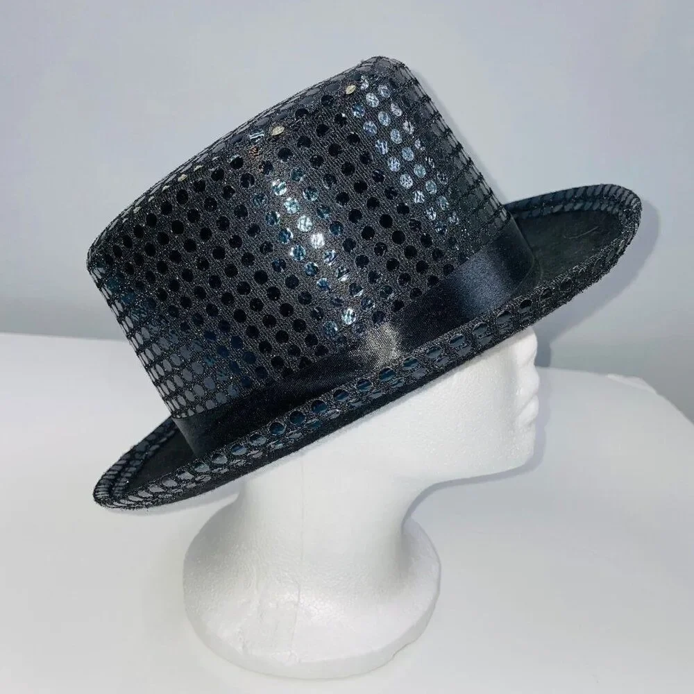 Tap Jazz Adult Black Top Hat Sequins Costume Dance Theatre Dress Up Halloween